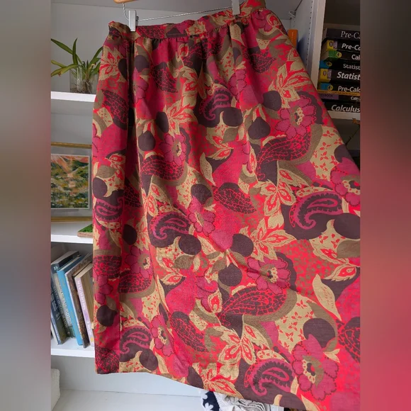 Vintage Handmade Midi Skirt Floral Patterned Size Large 70's Boho Twee Whimsi - Picture 2 of 5